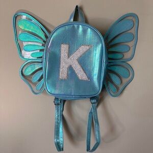 Blue and Silver Butterfly mini backpack letter K